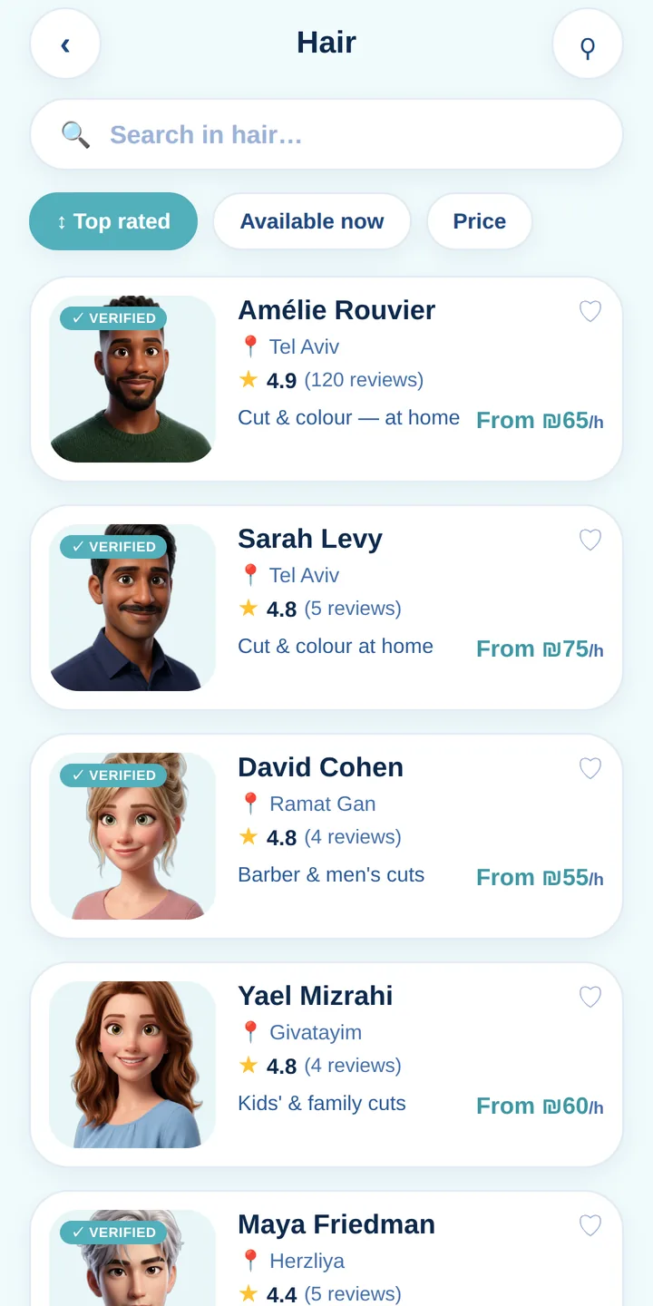 YetiHome list of available professionals