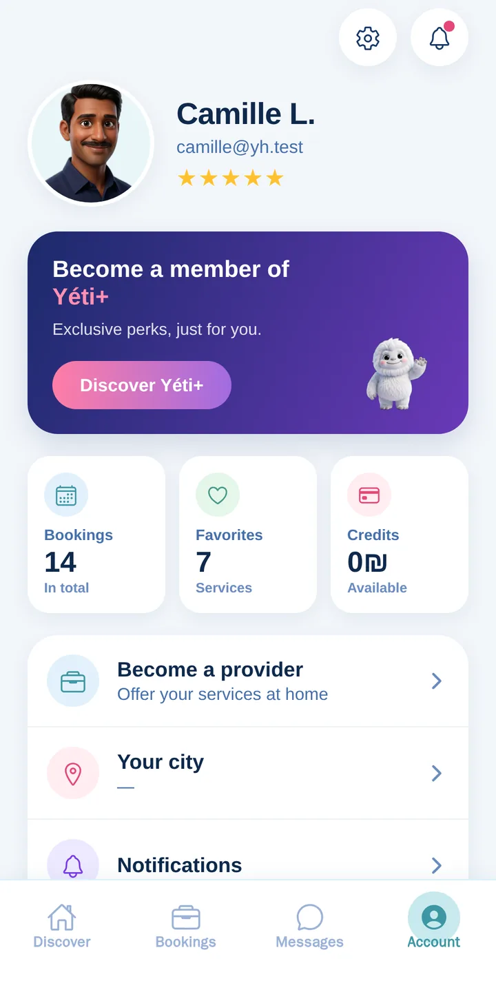 YetiHome account screen